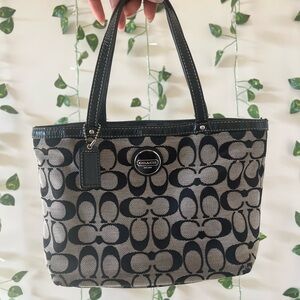 Coach Black and Cream Signature Tote
